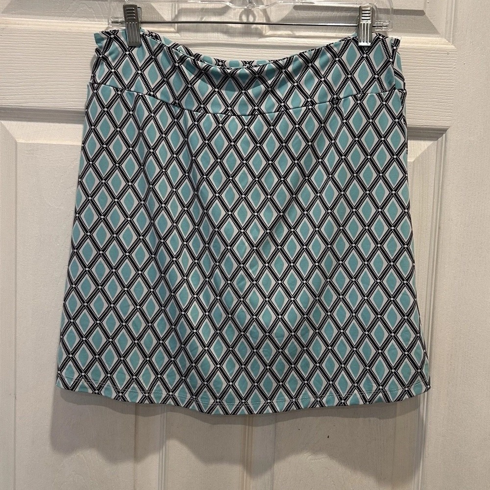 Lulu-B Women Small Blue Geometric Diamond Print Skort Hidden Pocket Activewear
